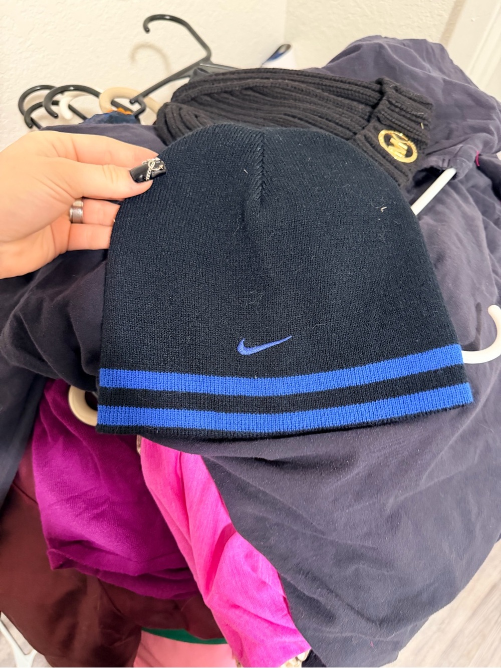 Nike Black Beanie with Blue Accent Stripes